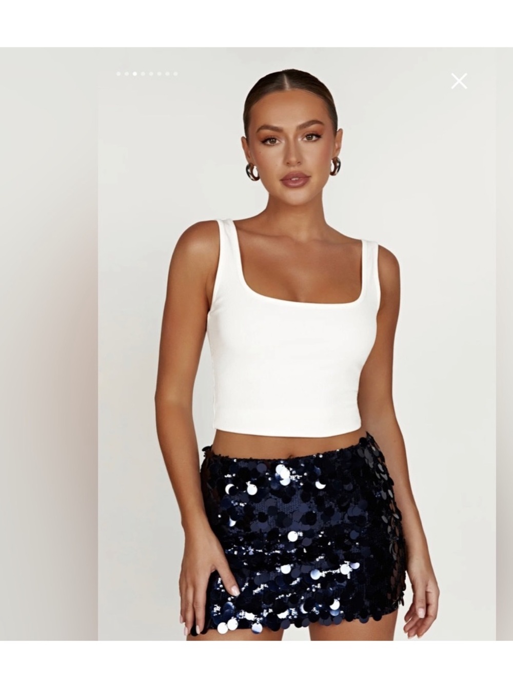 MESHKI Navy Sequin Mini Skirt XS
